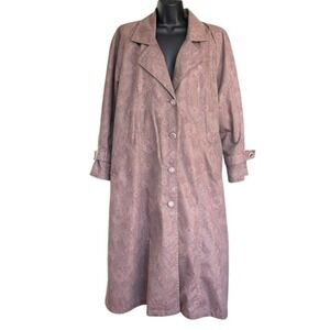 Vintage London Fog Waterproof Floral Trench Coat Sz 12P Beige Wool Lined